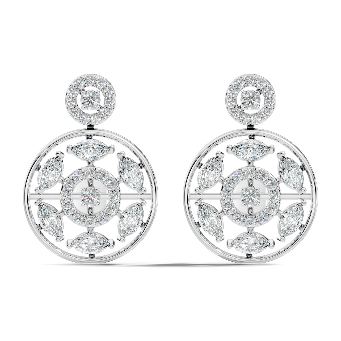 1.80 Ct Marquise & Round Shape Natural & Lab grown Diamond 14k solid White Gold New Every Wear fabulous Earrings For Her