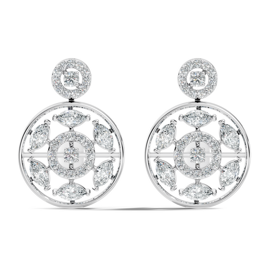 1.80 Ct Marquise & Round Shape Natural & Lab grown Diamond 14k solid White Gold New Every Wear fabulous Earrings For Her