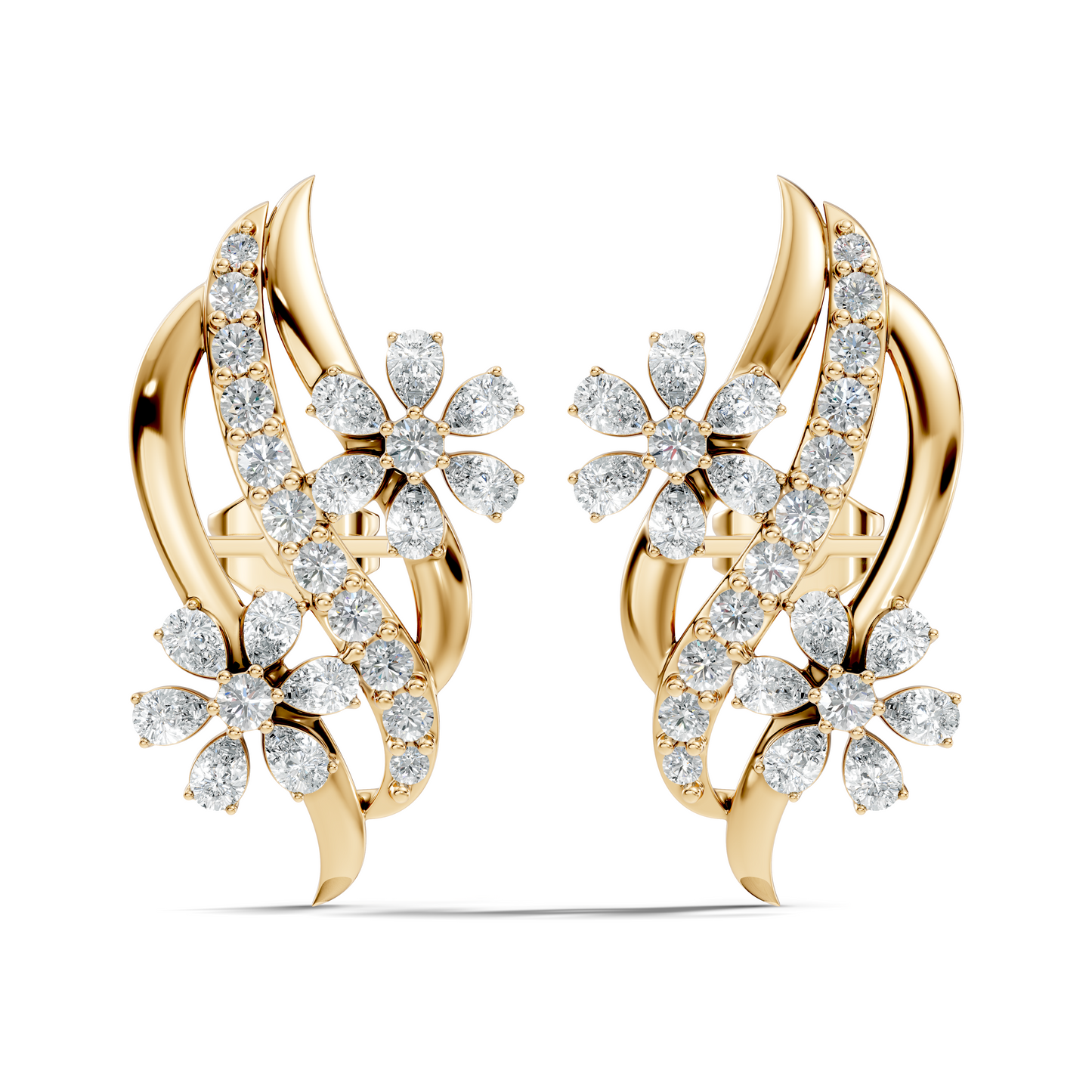 3.80 Ct Pear & Round Shapes Elegance Unique 18k Solid Gold Diamond Earrings For Her