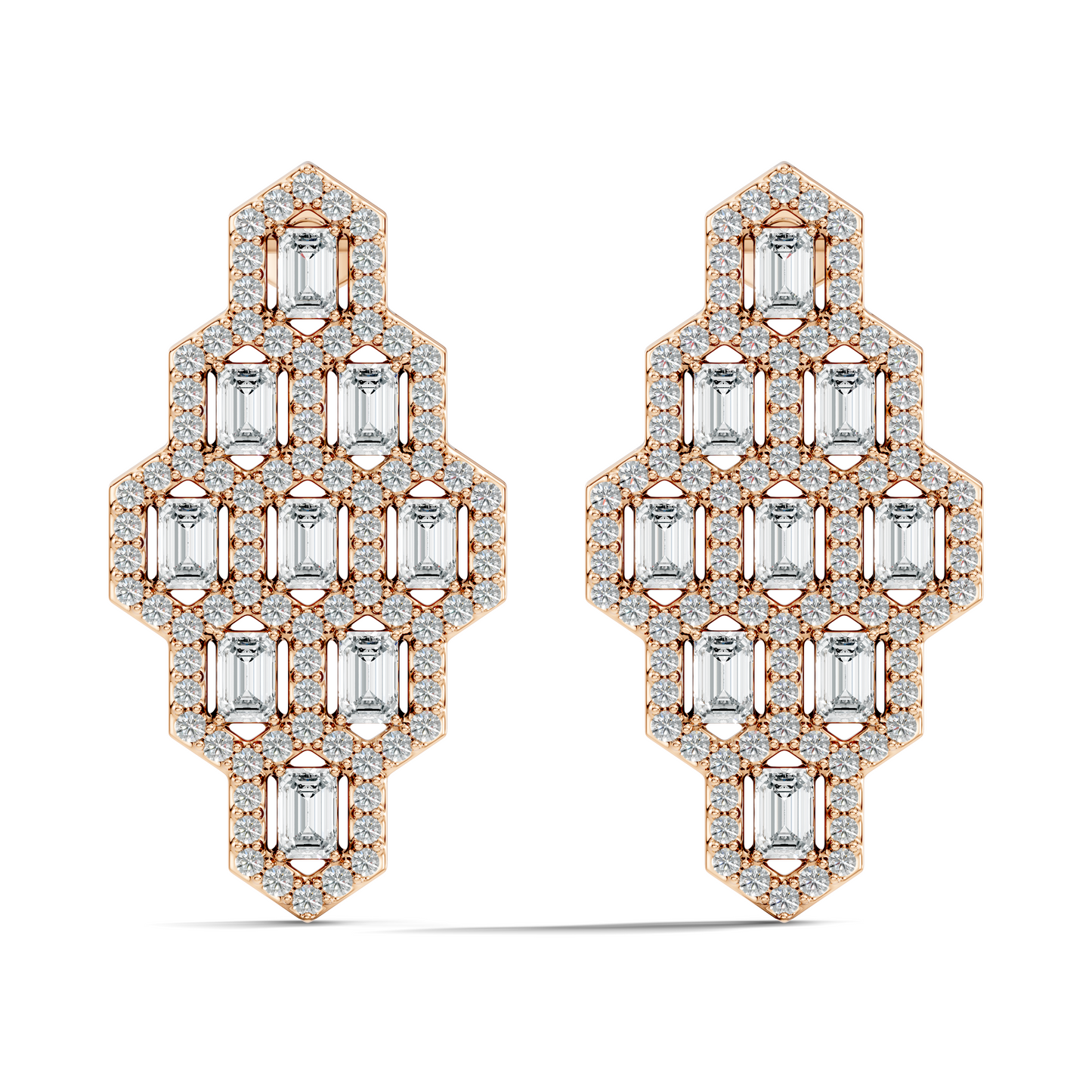 Emerald & Round Shape Natural, Lab Grown Diamond 18k Solid Rose Gold Dainty Wear Women Diamond Earrings