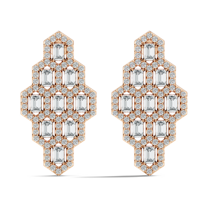 Emerald & Round Shape Natural, Lab Grown Diamond 18k Solid Rose Gold Dainty Wear Women Diamond Earrings