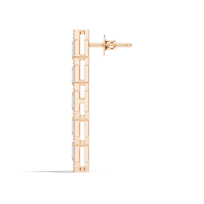 Emerald & Round Shape Natural, Lab Grown Diamond 18k Solid Rose Gold Dainty Wear Women Diamond Earrings