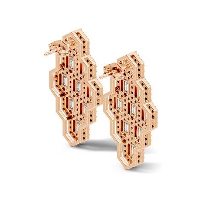 Emerald & Round Shape Natural, Lab Grown Diamond 18k Solid Rose Gold Dainty Wear Women Diamond Earrings