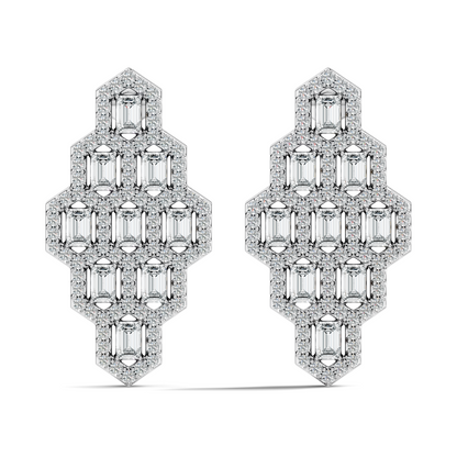 Emerald & Round Shape Natural, Lab Grown Diamond 18k Solid Rose Gold Dainty Wear Women Diamond Earrings