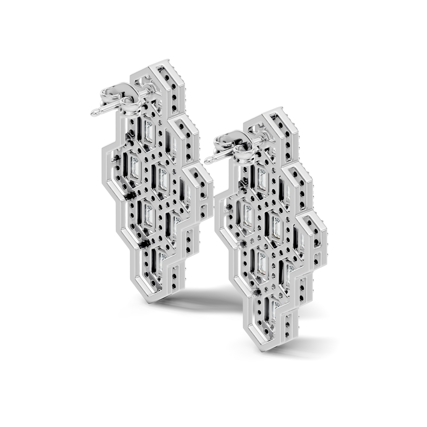 Emerald & Round Shape Natural, Lab Grown Diamond 18k Solid Rose Gold Dainty Wear Women Diamond Earrings