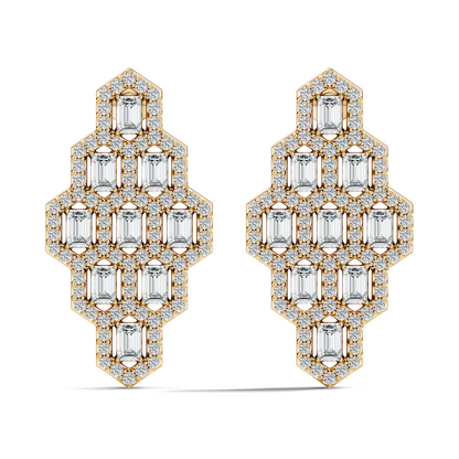 Emerald & Round Shape Natural, Lab Grown Diamond 18k Solid Rose Gold Dainty Wear Women Diamond Earrings