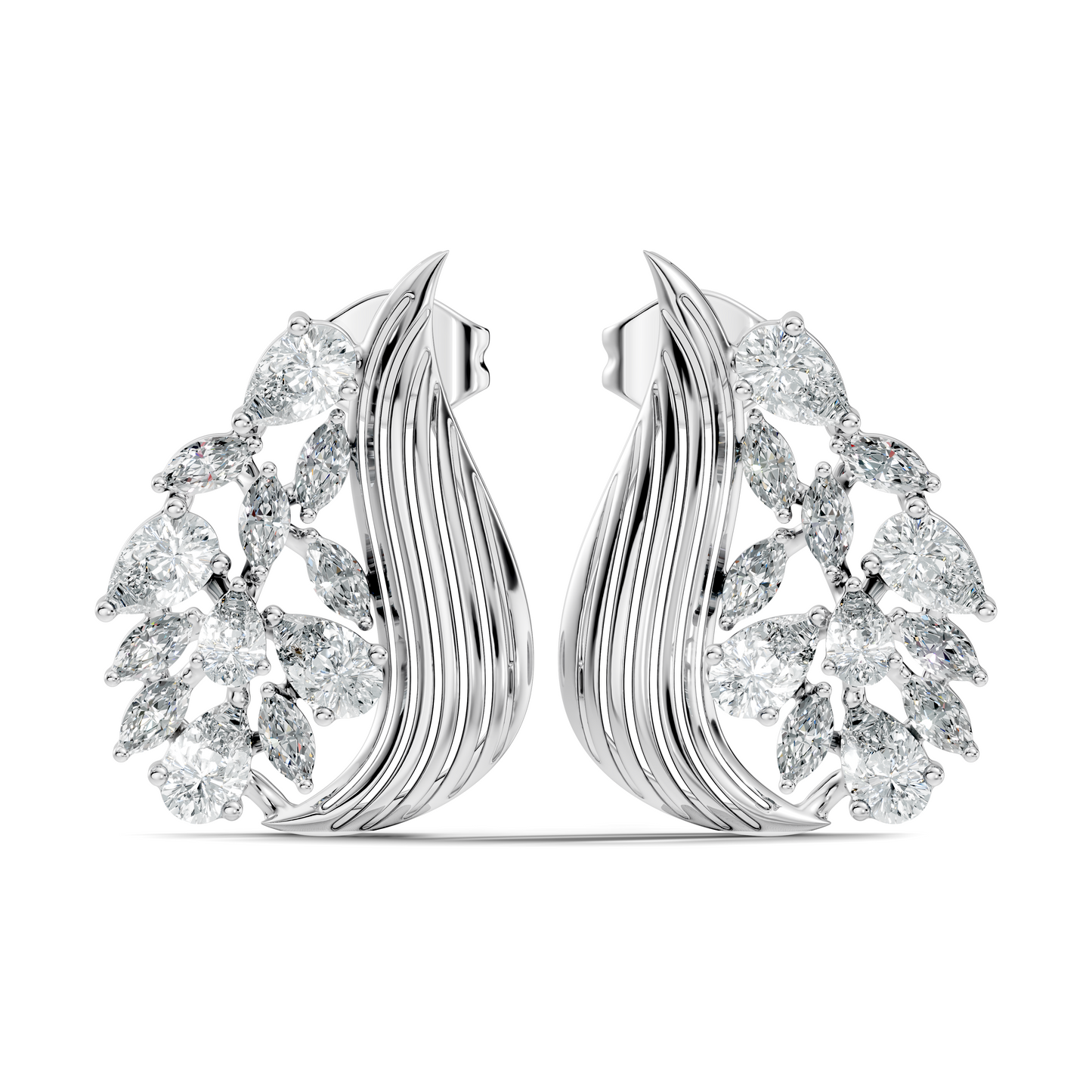 marquise & Pear Shape 2.05 Ct Lab grown & Natural Diamond 14k Solid White Gold Fantastic Classic Studs Earrings