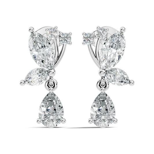 Elegant 2.40 Ct Pear Or Marquise Multi Diamond Stud Classic Party Wear Earring Perfect Gift In 14K Solid Gold