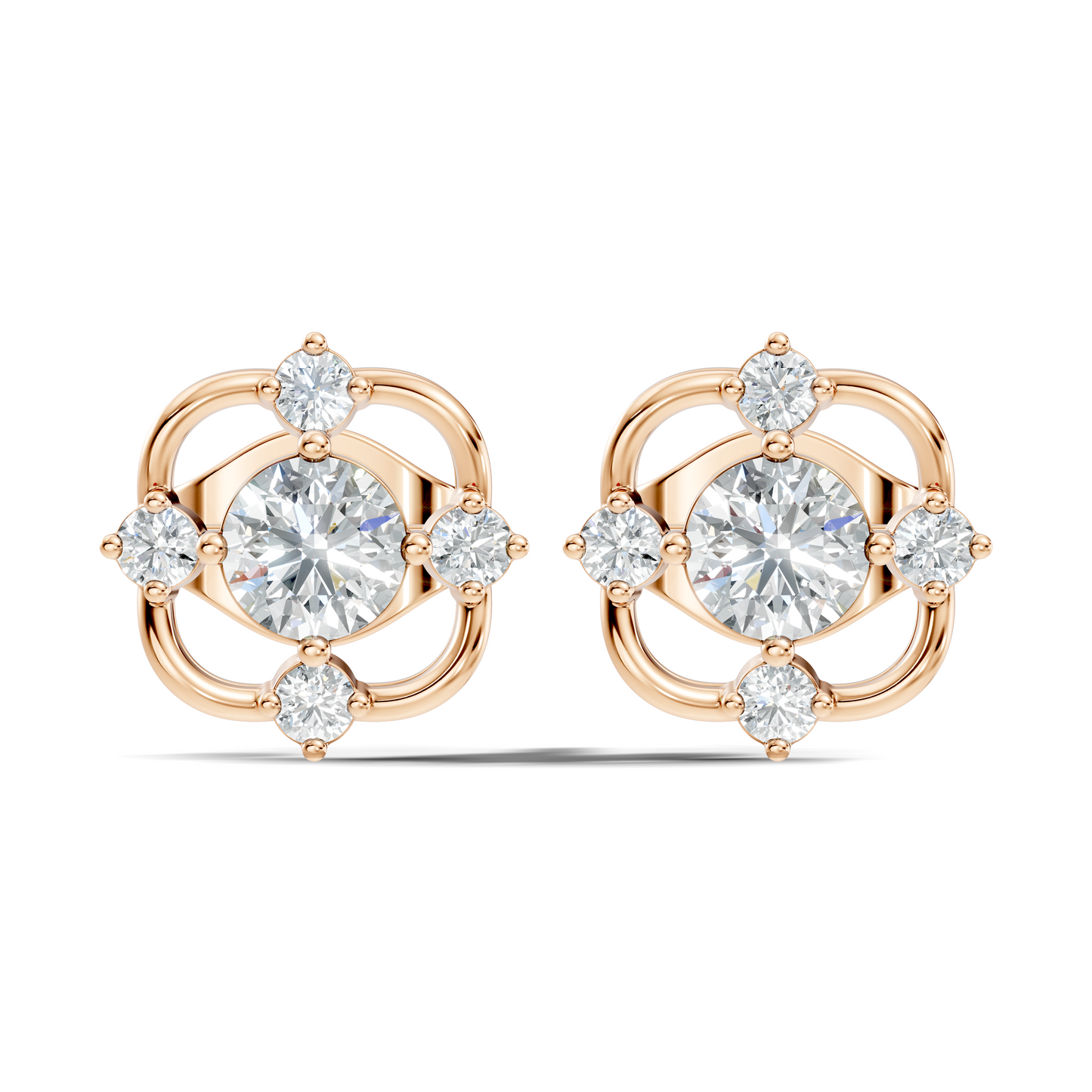 Round Shape Lab grown Diamond 14k Solid Gold Studs Shinning Earrings For Weeding Wear