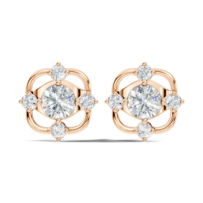 Round Shape Lab grown Diamond 14k Solid Gold Studs Shinning Earrings For Weeding Wear