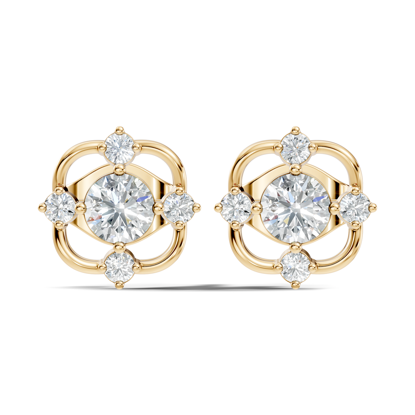 Round Shape Lab grown Diamond 14k Solid Gold Studs Shinning Earrings For Weeding Wear