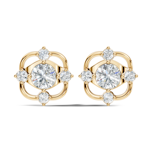 Round Shape Lab grown Diamond 14k Solid Gold Studs Shinning Earrings For Weeding Wear