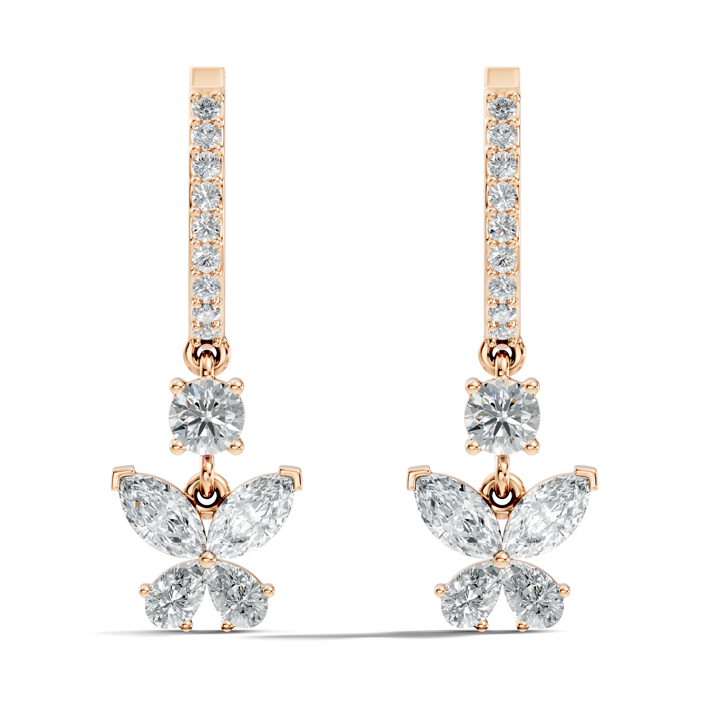 1.85 CT Pear or Marquise Cut Diamond Earring & Butterfly Inspired Dangle Hoop Earrings For Her