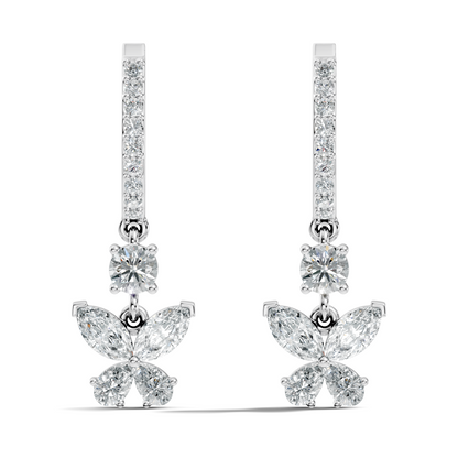 1.85 CT Pear or Marquise Cut Diamond Earring & Butterfly Inspired Dangle Hoop Earrings For Her