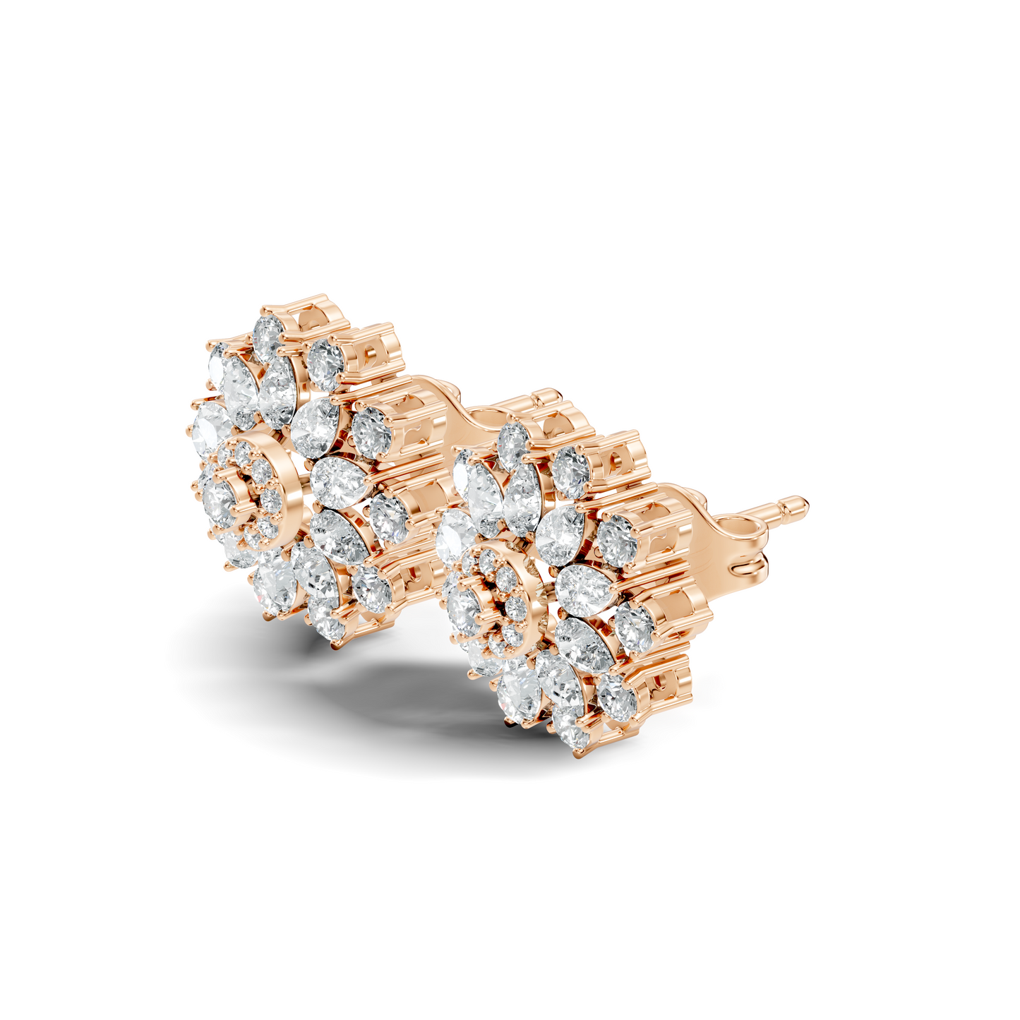 Pear & Round shape Natural & Lab Grown Diamond 18k Solid Rose Gold 3.35 Ct Diamond Earrings For Her Wedding