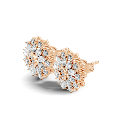 Pear & Round shape Natural & Lab Grown Diamond 18k Solid Rose Gold 3.35 Ct Diamond Earrings For Her Wedding