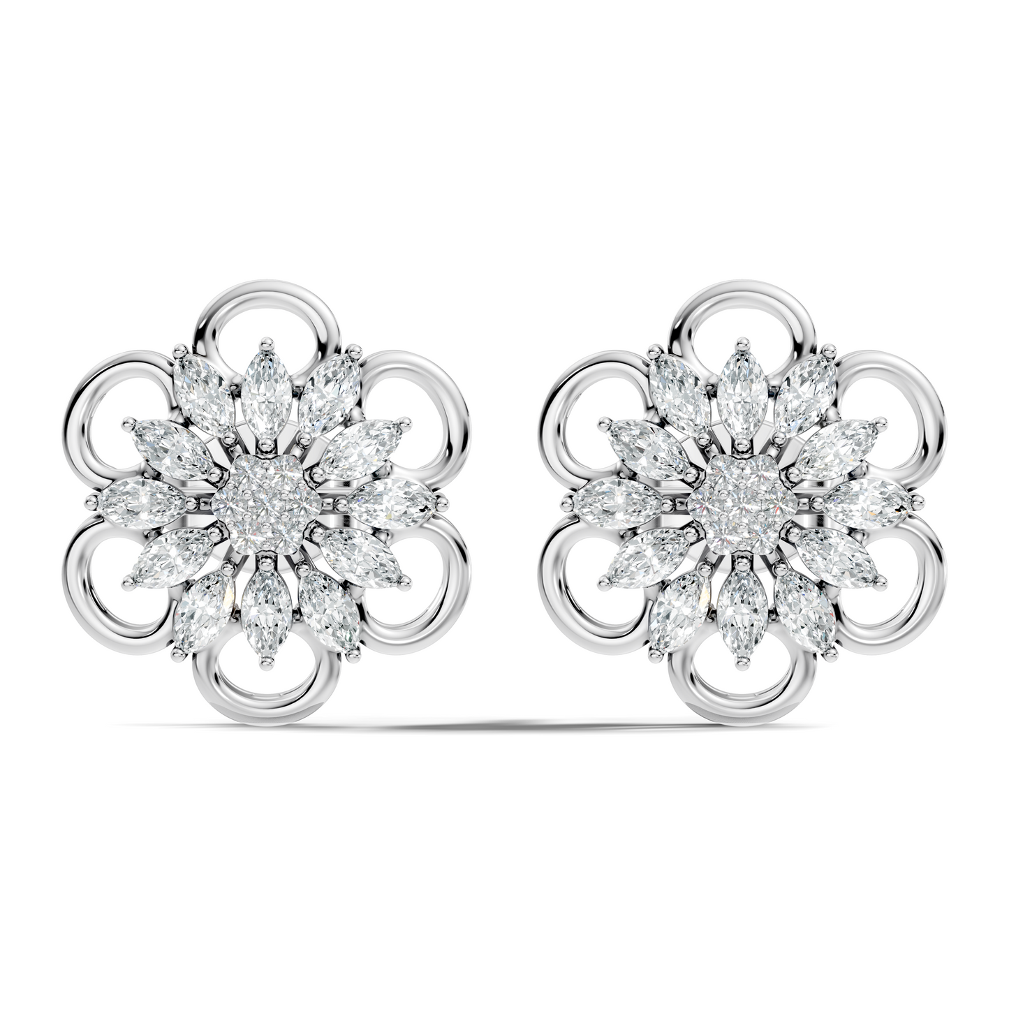 10k Solid White Gold Marquise & Round Cut Lab Grown & Natural Diamond Earrings For Women