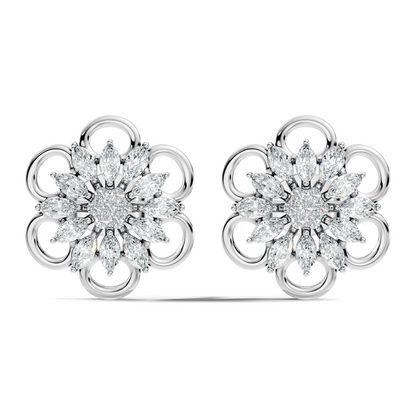 10k Solid White Gold Marquise & Round Cut Lab Grown & Natural Diamond Earrings For Women