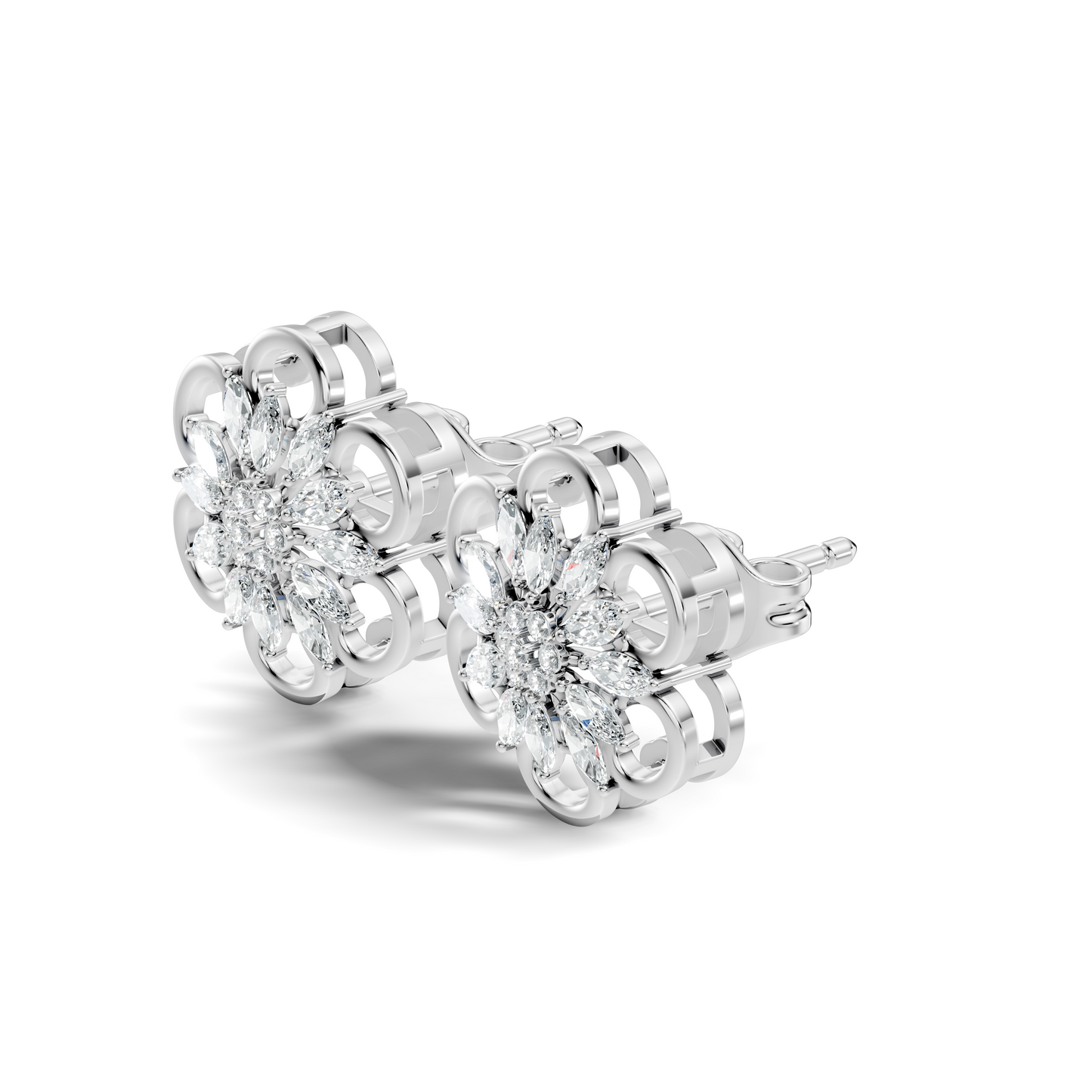 10k Solid White Gold Marquise & Round Cut Lab Grown & Natural Diamond Earrings For Women