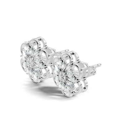 10k Solid White Gold Marquise & Round Cut Lab Grown & Natural Diamond Earrings For Women