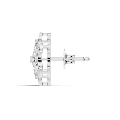 10k Solid White Gold Marquise & Round Cut Lab Grown & Natural Diamond Earrings For Women