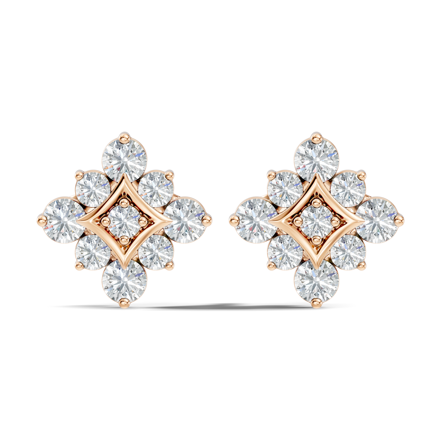 Round Shape Shinning Elegance 18k Solid Rose Gold Lab Grown & Natural Diamond Earrings For Her