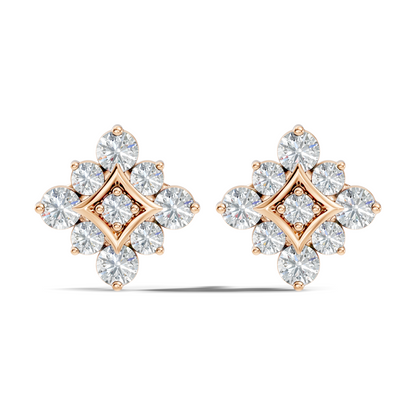 Round Shape Shinning Elegance 18k Solid Rose Gold Lab Grown & Natural Diamond Earrings For Her