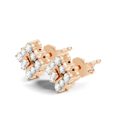 Round Shape Shinning Elegance 18k Solid Rose Gold Lab Grown & Natural Diamond Earrings For Her