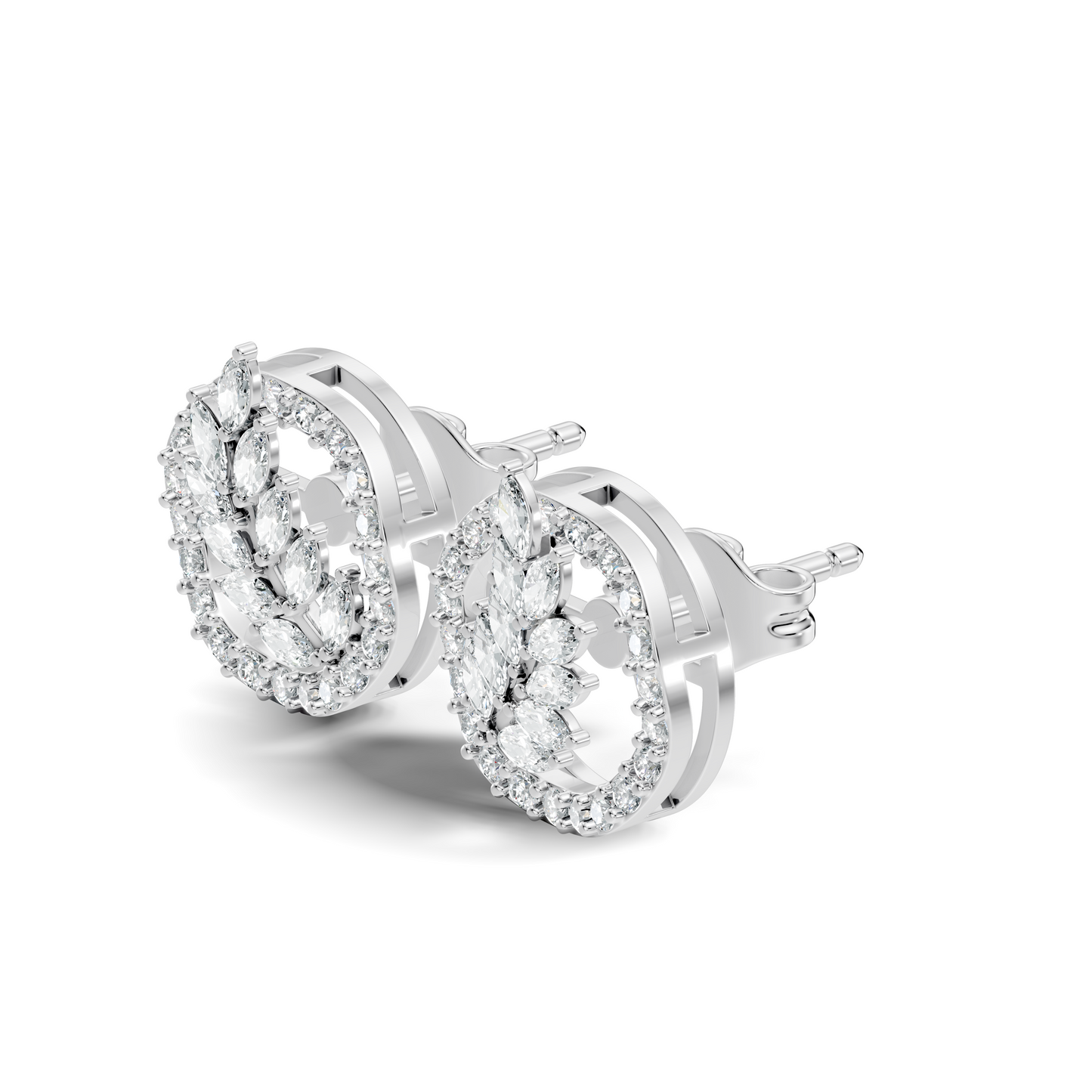 Round & Marquise Shape Natural & Lab Grown Diamond 18k Solid Gold Elegance Diamond Earrings