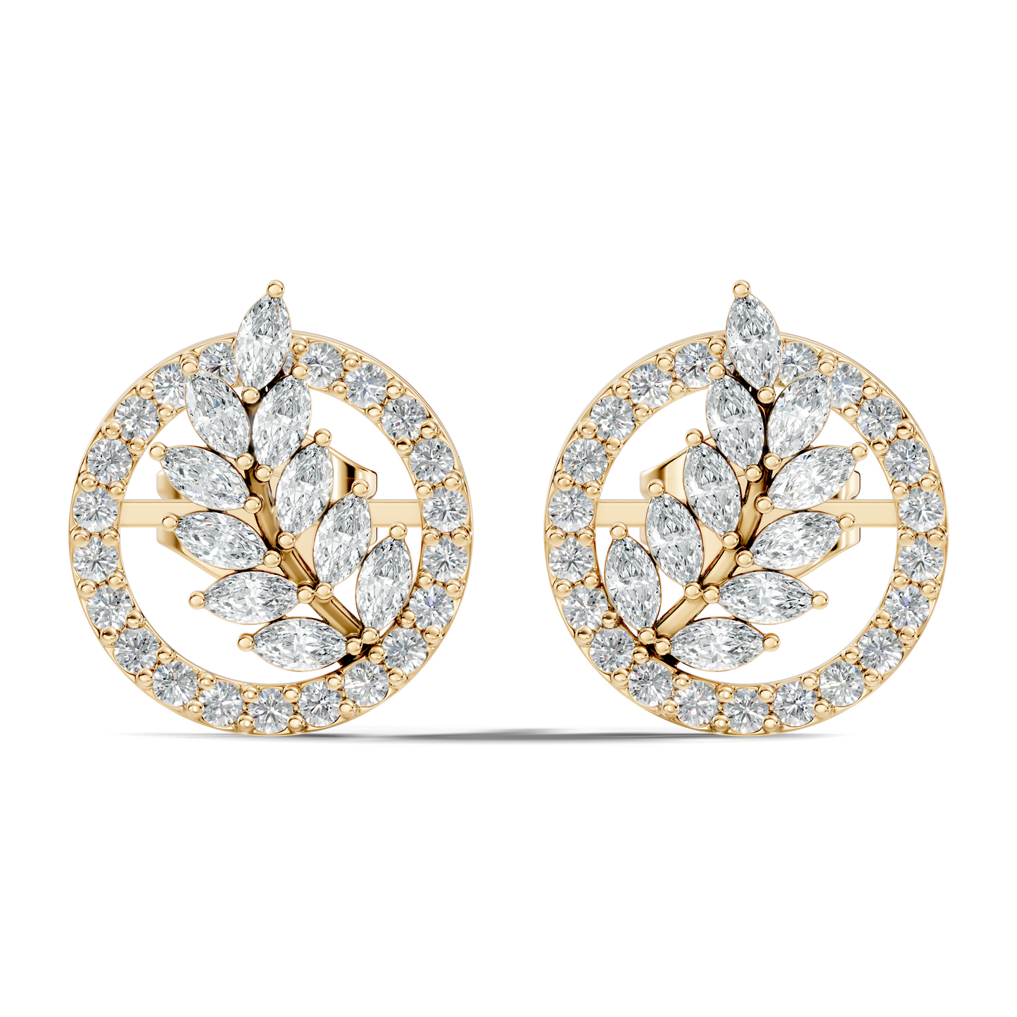 Round & Marquise Shape Natural & Lab Grown Diamond 18k Solid Gold Elegance Diamond Earrings
