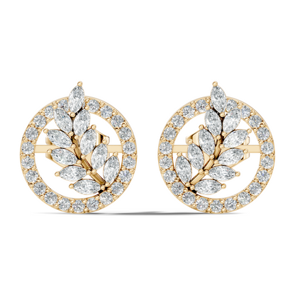 Round & Marquise Shape Natural & Lab Grown Diamond 18k Solid Gold Elegance Diamond Earrings