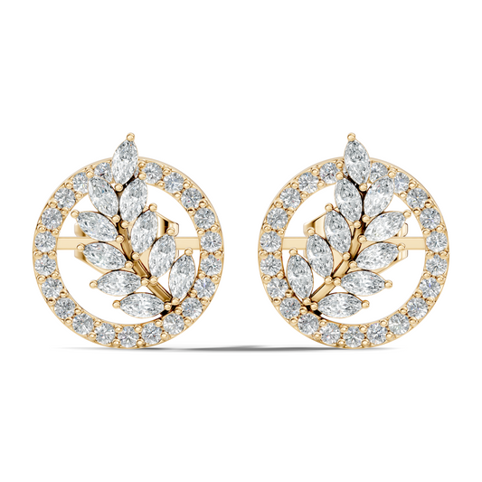 Round & Marquise Shape Natural & Lab Grown Diamond 18k Solid Gold Elegance Diamond Earrings
