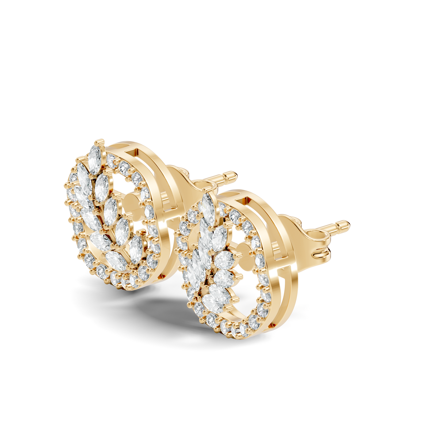 Round & Marquise Shape Natural & Lab Grown Diamond 18k Solid Gold Elegance Diamond Earrings