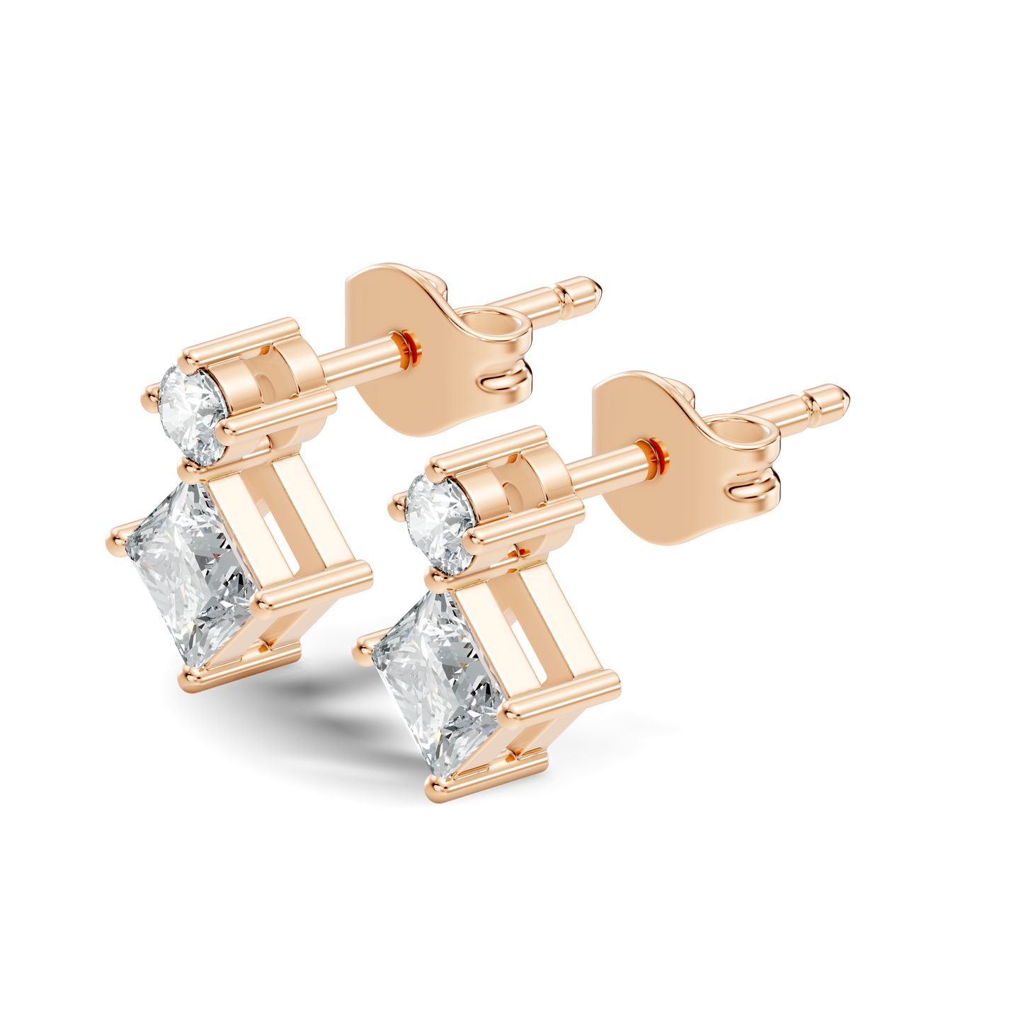 Princess & Round Shape Natural And Lab Grown Diamond 14k Solid Gold Classic Studs Diamond Earrings