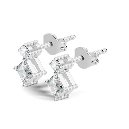 Princess & Round Shape Natural And Lab Grown Diamond 14k Solid Gold Classic Studs Diamond Earrings