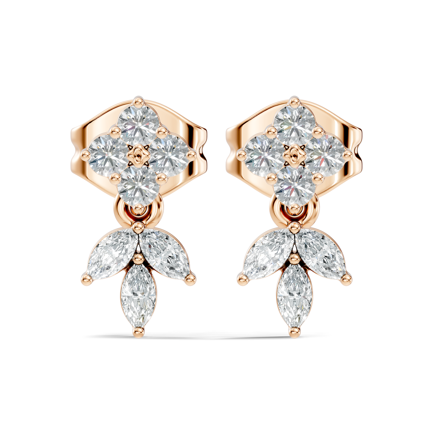 Marquise And Round Shape 10k Solid White Gold Elegance Vintage Classic Diamond Earrings For Women