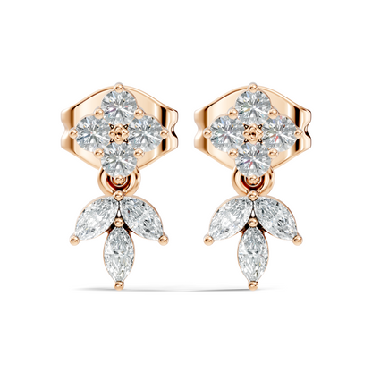 Marquise And Round Shape 10k Solid White Gold Elegance Vintage Classic Diamond Earrings For Women