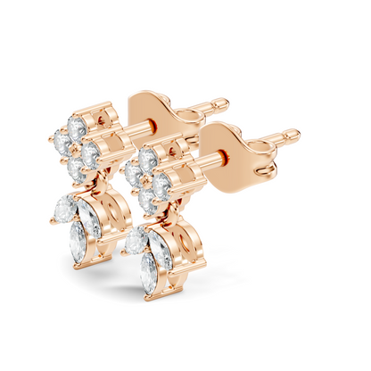 Marquise And Round Shape 10k Solid White Gold Elegance Vintage Classic Diamond Earrings For Women