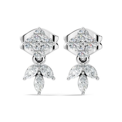 Marquise And Round Shape 10k Solid White Gold Elegance Vintage Classic Diamond Earrings For Women