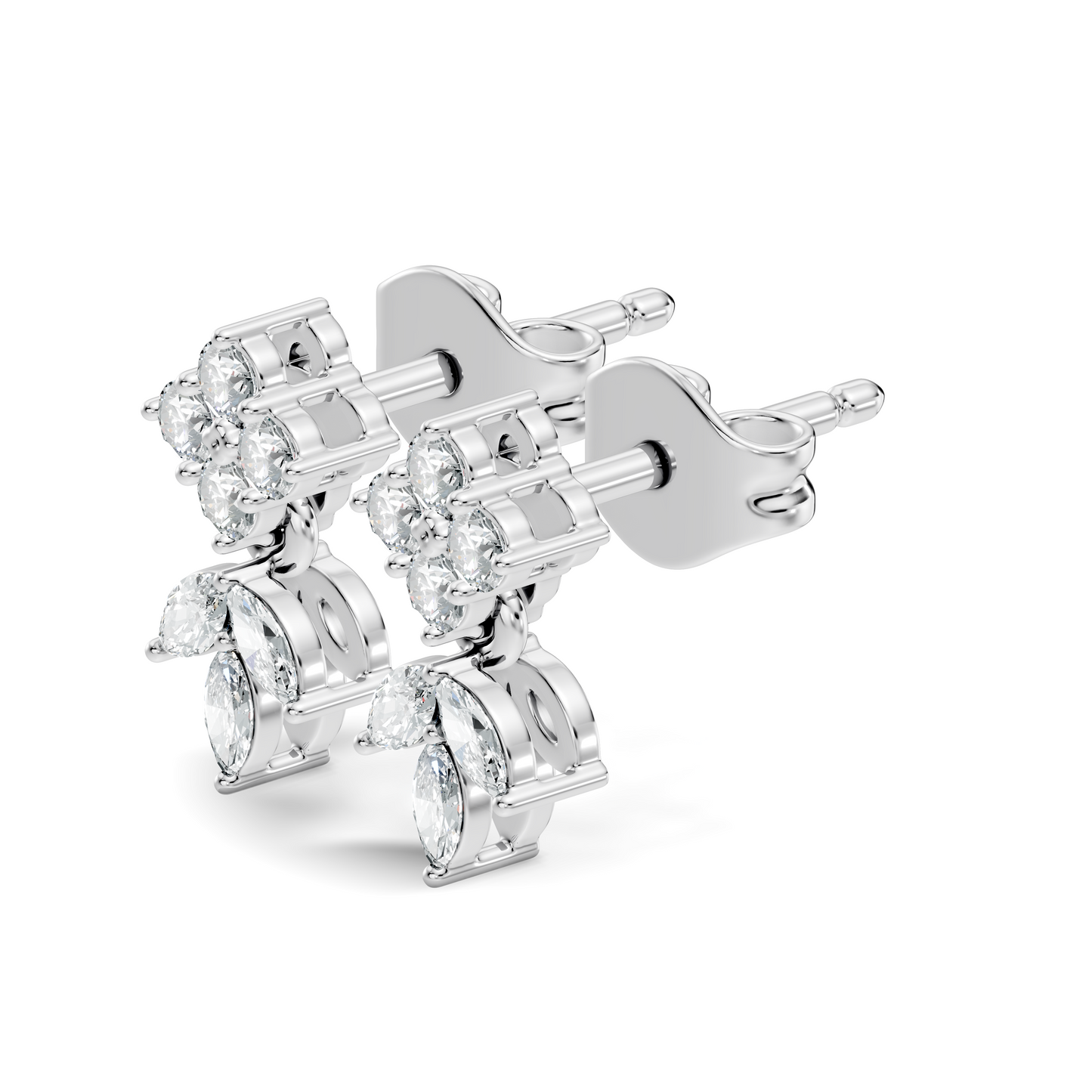 Marquise And Round Shape 10k Solid White Gold Elegance Vintage Classic Diamond Earrings For Women