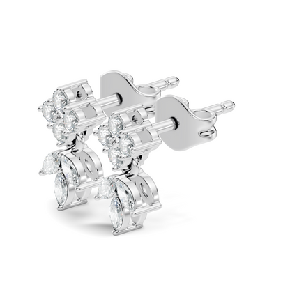 Marquise And Round Shape 10k Solid White Gold Elegance Vintage Classic Diamond Earrings For Women