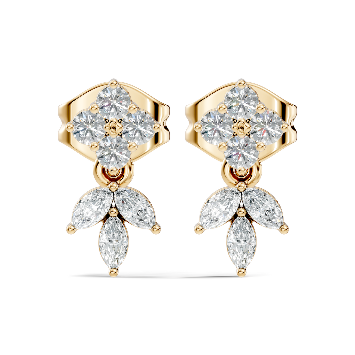 Marquise And Round Shape 10k Solid White Gold Elegance Vintage Classic Diamond Earrings For Women