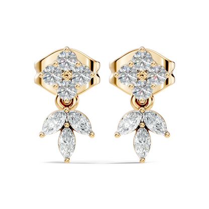 Marquise And Round Shape 10k Solid White Gold Elegance Vintage Classic Diamond Earrings For Women