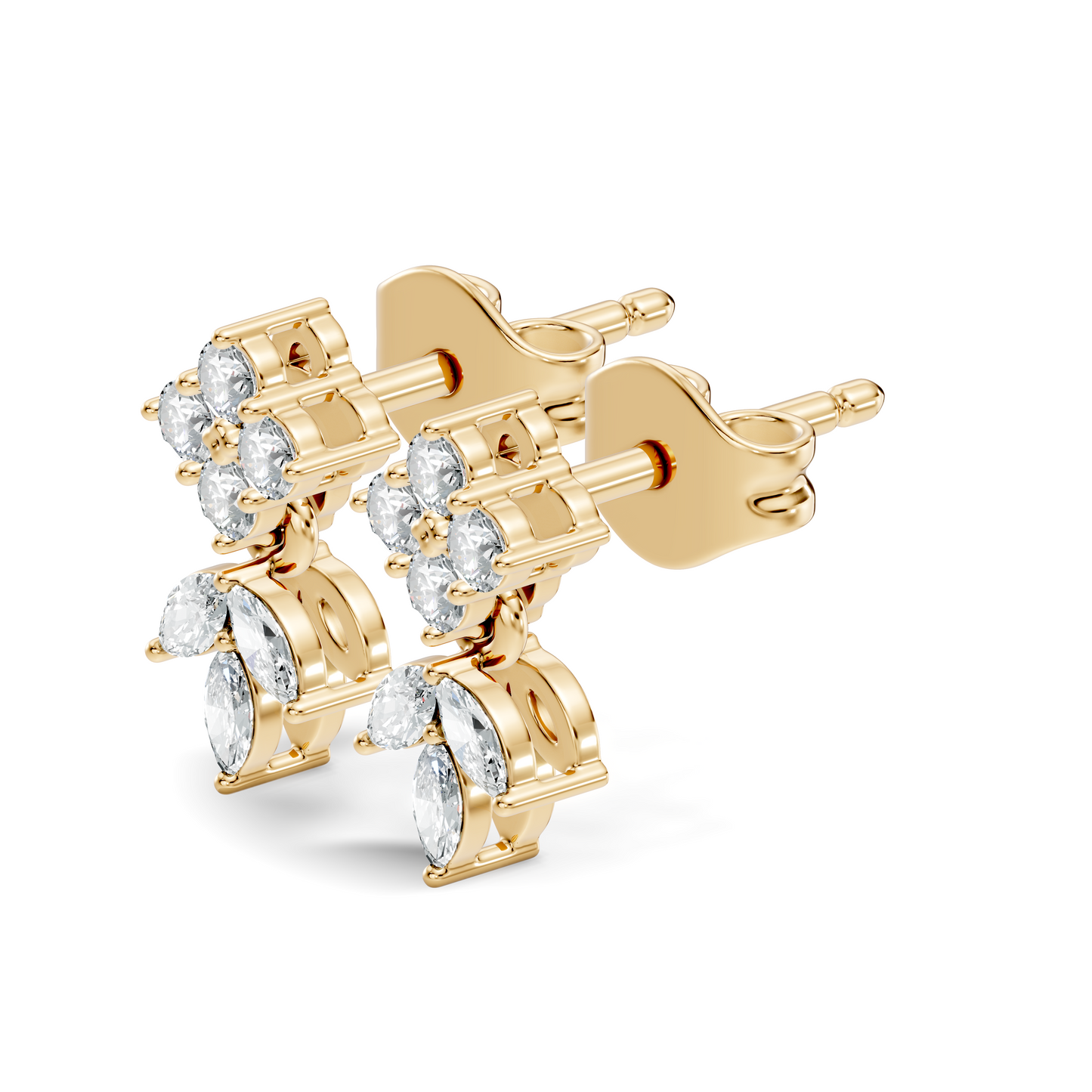 Marquise And Round Shape 10k Solid White Gold Elegance Vintage Classic Diamond Earrings For Women