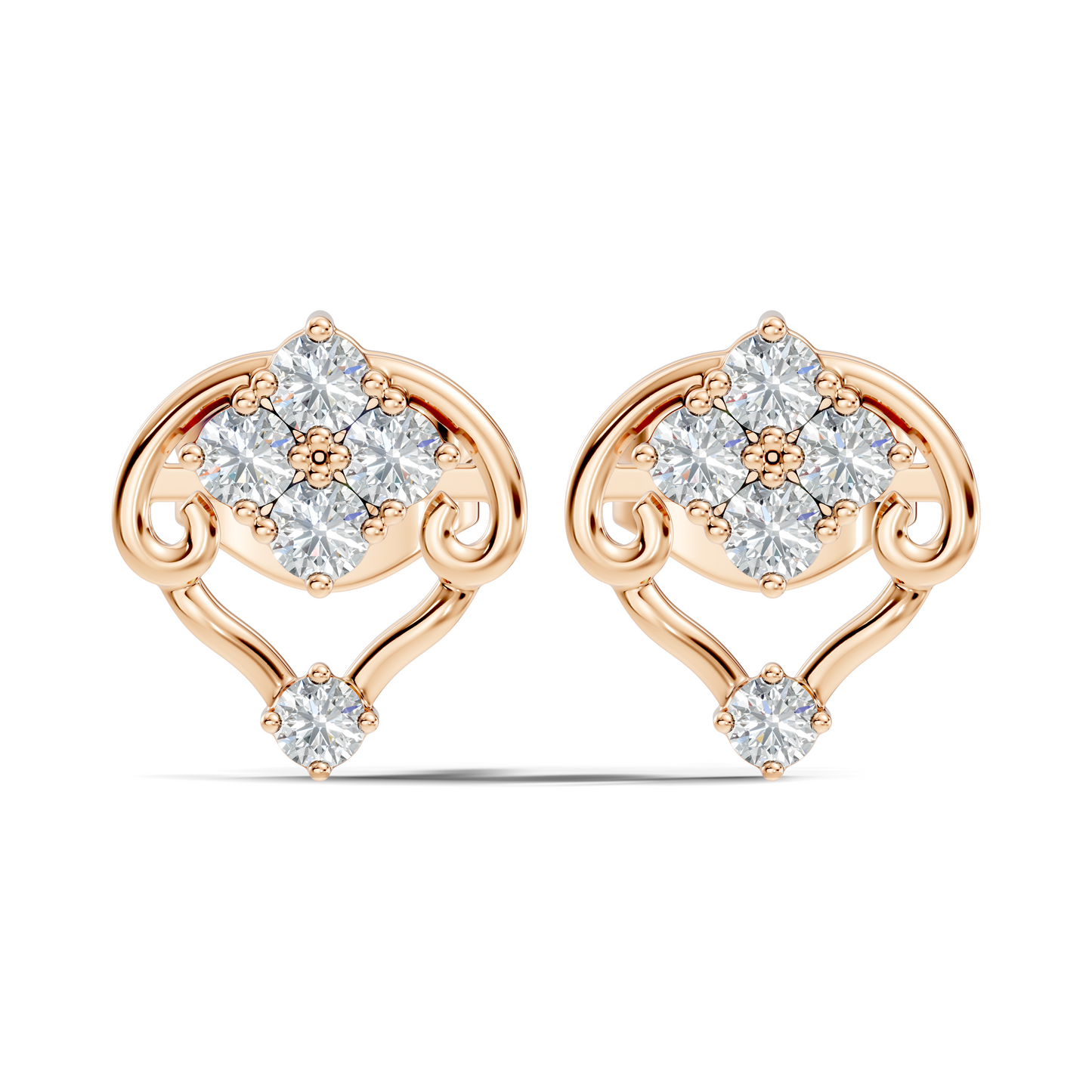 10k Solid Rose Gold Round Shape lab Grown & Natural Diamond Unique Every Wear Diamond Earrings