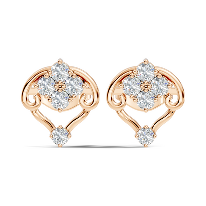 10k Solid Rose Gold Round Shape lab Grown & Natural Diamond Unique Every Wear Diamond Earrings