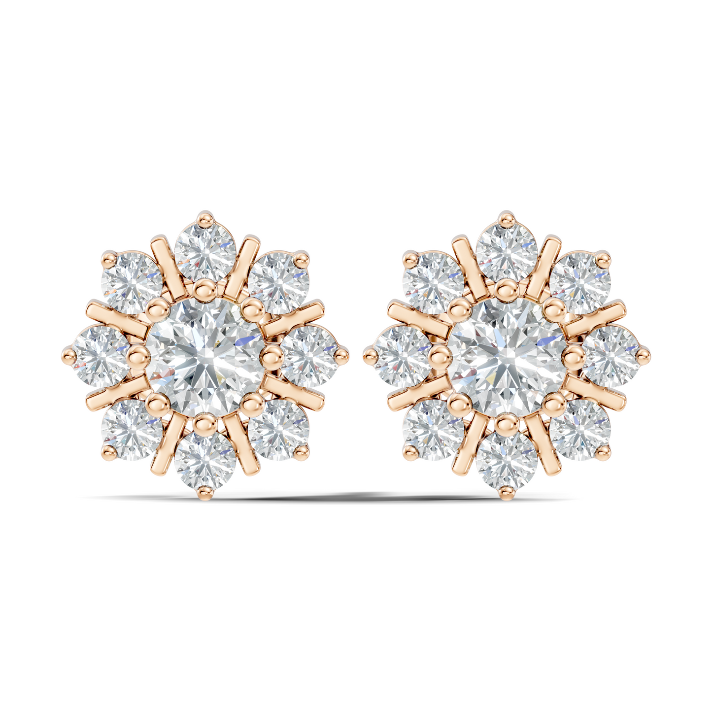 14k Solid Gold Round Shape Sparkling Shinning Elegance New Style Diamond Earrings For Women