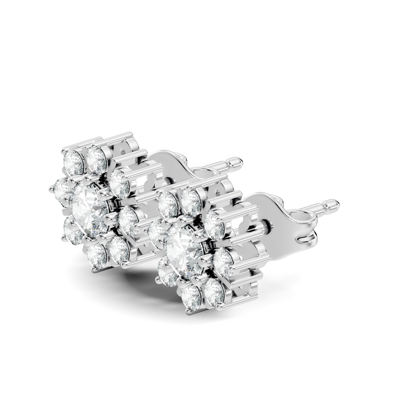 14k Solid Gold Round Shape Sparkling Shinning Elegance New Style Diamond Earrings For Women