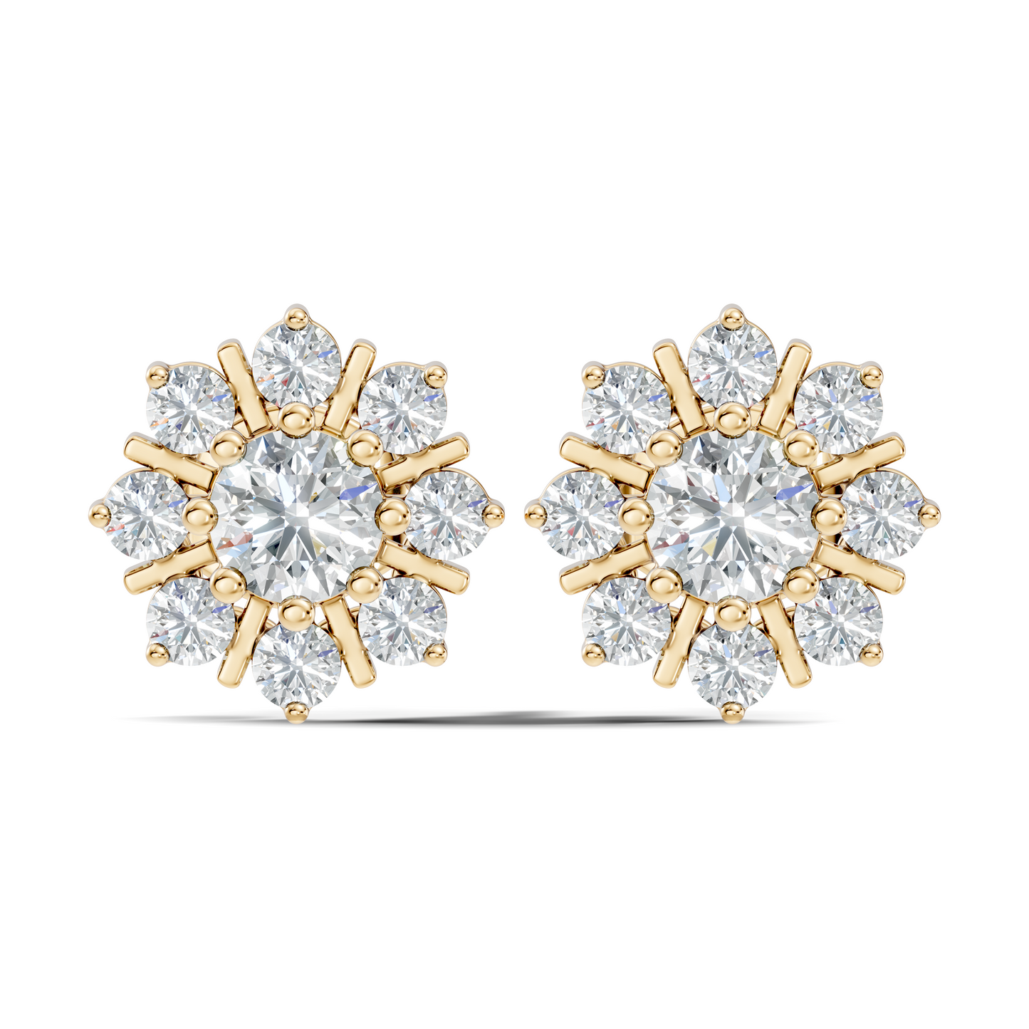 14k Solid Gold Round Shape Sparkling Shinning Elegance New Style Diamond Earrings For Women