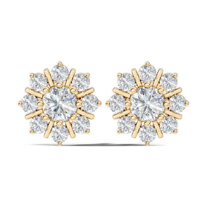 14k Solid Gold Round Shape Sparkling Shinning Elegance New Style Diamond Earrings For Women